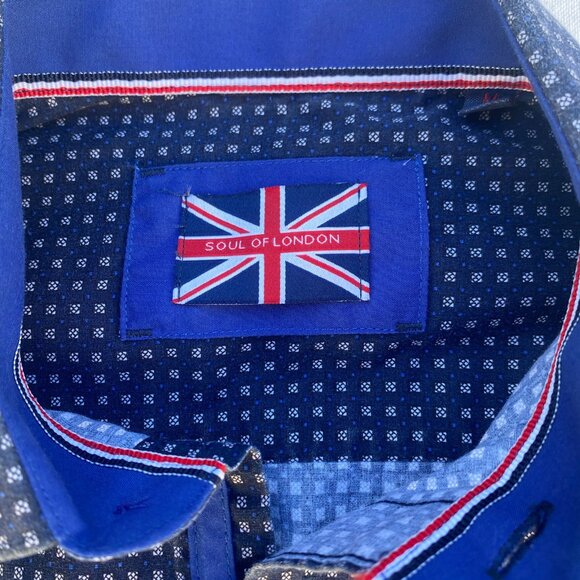 Soul of London Men’s Medium Bottom Down Blue Long Sleeve Shirt RN83962 - Picture 2 of 7